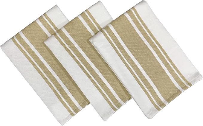 Kitchen Towels Set – Pack of 3 (20’’ x 30’’) Extra Large Premium Cotton Dish Towels for Kitchen – Super Striped Towels – Absorbent – 100% Cotton – with Hanging Loop – Taupe