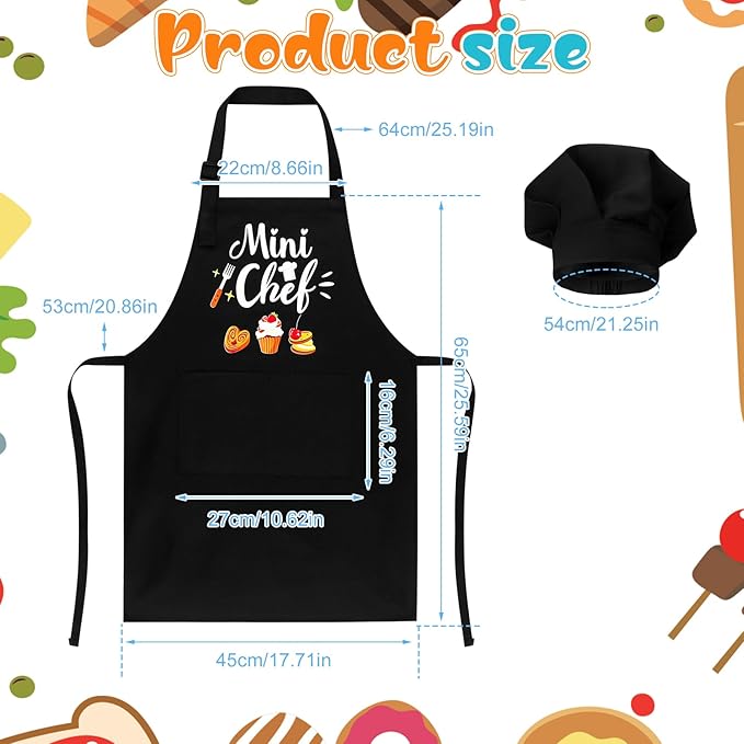 Kids Apron and Chef Hat Set, “Mini Chef” Funny Apron Adjustable Kitchen Apron for Boys and Girls