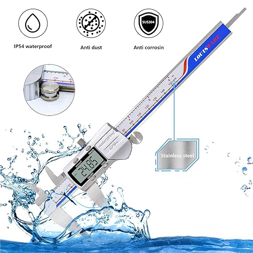 Digital Caliper Measuring Tool, IP54 Waterproof Electronic Digital Micrometer Caliper, Stainlee Steel Vernier Caliper with Large LCD Screen, Inch Metric Conversion, 6 Inch for Household/DIY