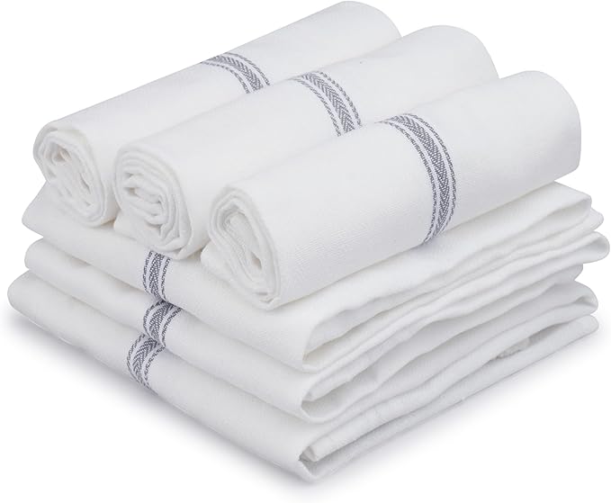 TEXAS LINEN CO. Cotton Kitchen Towels 6 Pack - 15 x 25 Inches - Highly Absorbent Dish Towels for Kitchen Drying, Soft Durable Reusable Quick Dry Tea, Kitchen and Dish Cloths Set - Grey Stripe