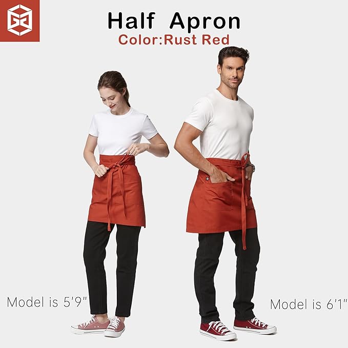 Unisex Waist Apron Half Bistro Apron Server Aprons with Pockets Waterproof 4251BY