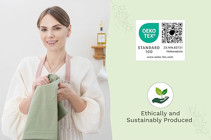 Organic Cotton Sage Flour Sack Kitchen Towels - 10 Pack, 27"x27", Highly Absorbent, Lint-Free Flour Sack Tea Towels for Baking, Kitchen and Dish Drying - 100% Cotton Sage Dish Rags (10 Pack)