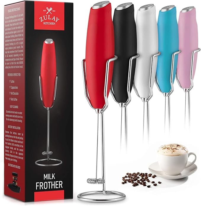 Zulay Kitchen Powerful Rechargeable Milk Frother Handheld Lux Foam Maker for Lattes, Phoenix Red, Rechargeable