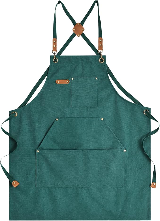 Aoomzoon Canvas Aprons for Men Chef Apron, Work Apron with Large Pockets - 16oz Heavy Duty Cross Back, BBQ, Cooking