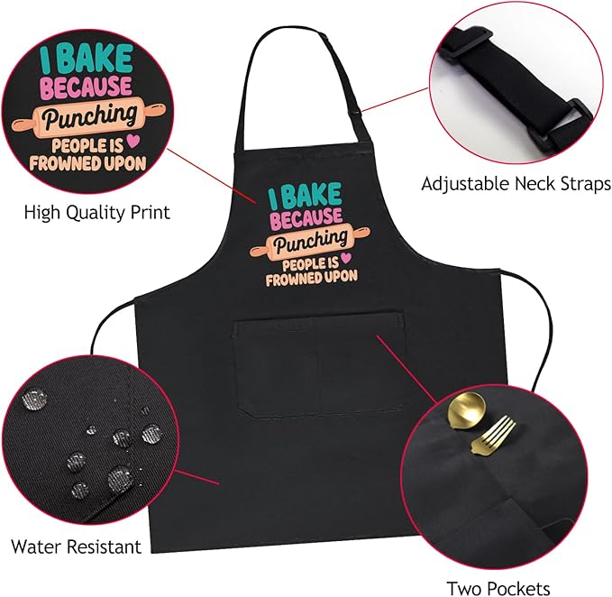 Funny Aprons for Women with 2 Pockets, Adjustable Kitchen Apron for Cooking, Baking Gifts for Birthday Christmas