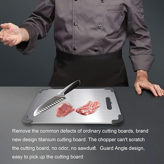 Titanium Cutting Board, 2026 New Upgrade 100% Pure Titanium Cutting Boards for Kitchen, Latest Thickened Version Thickness 0.06IN, Double-Sided Available Belt Guard Angle(15.7IN X 14.1IN）