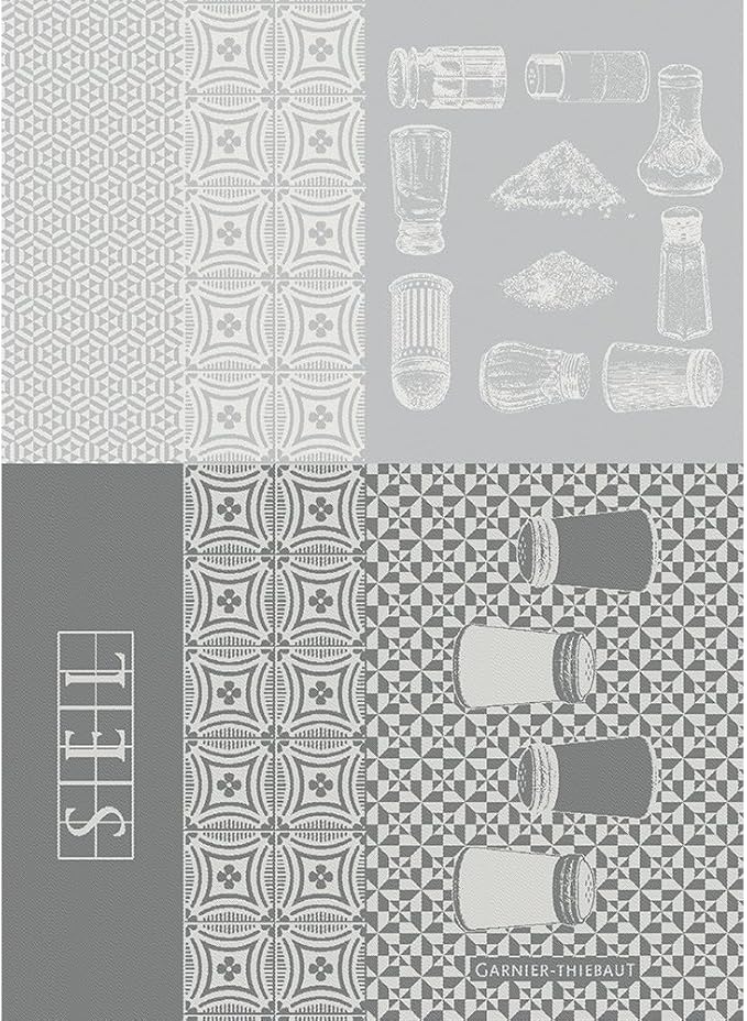 Garnier Thiebaut Salieres Blanc (White Salt) French Kitchen Towel 22"x30", Cotton, Jacquard