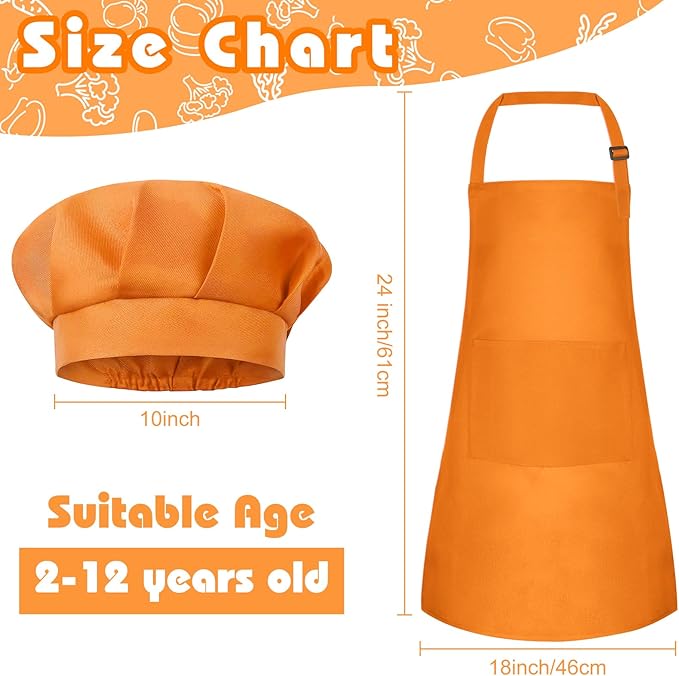 Kids Apron and Chef Hat Set Children Apron Adjustable with 2 Pockets Children Chef Painting for Cooking Baking