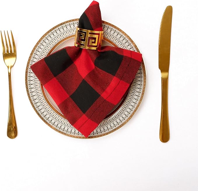 Set of 4 Reusable Cloth Napkins - Buffalo Plaid Red/Black 20x20 Inch, Christmas Dinner, Restaurant & Family Table Linens (4-Pack)