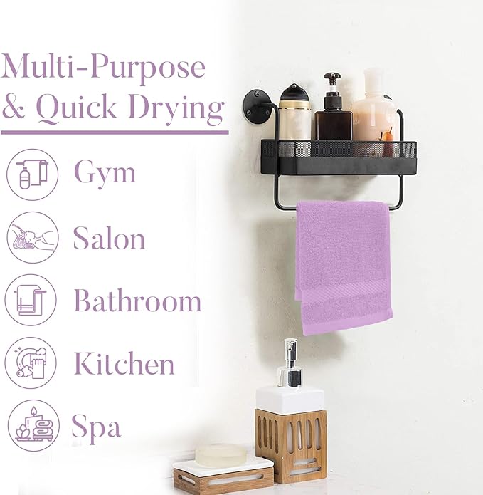 DAN RIVER 12-Pack Premium 100% Cotton Lavendar Face Towels for Bathroom - Reusable Face Wash Cloths for Showering 12x12 Inches - 550 GSM Super Soft & Absorbent Luxury WashCloths for Body, Spa & Gym