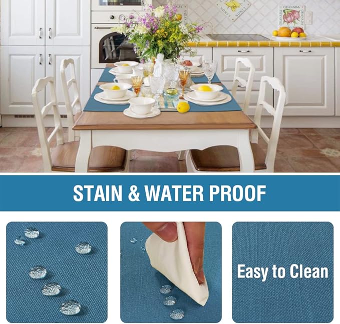 H.VERSAILTEX Linen Placemats Set of 4 Premium Solid Table Mats for Dining Table Spill-Proof Waterproof Heat-Resistant Kitchen Mats Washable, 12x18 inches, Ink Blue