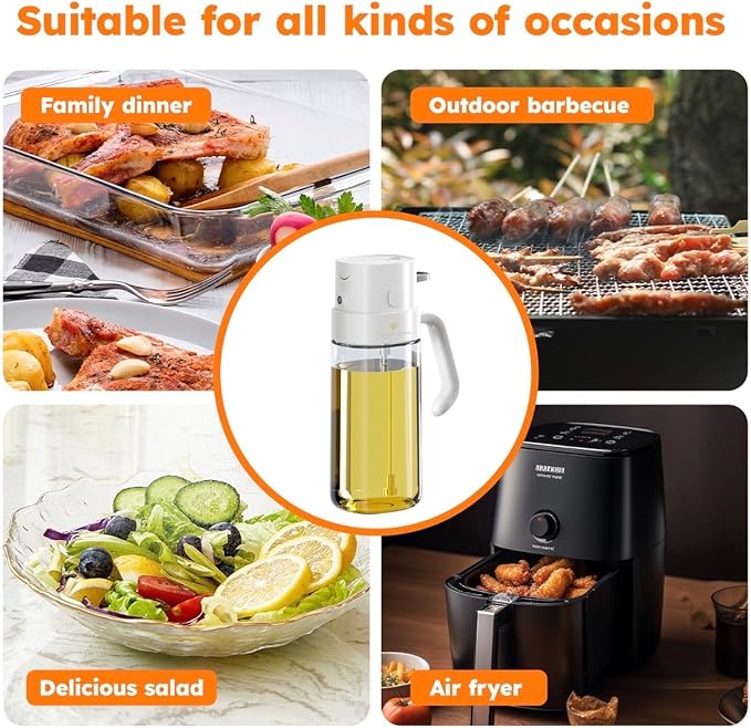 2 IN 1 Oil Dispenser, with Pour System, White and Black, Ergonomic Handle, Modern Design, for Cooking Oil, Salad Dressing, BBQ Sauce (Black)