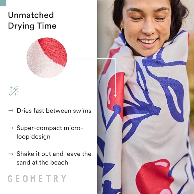 GEOMETRY Micro-Loop Beach Towel – Spring & Summer Collection – Quick-Dry, Sand-Resistant, Ultra-Absorbent Compact Towel for Beach & Travel (Cherry Slush)