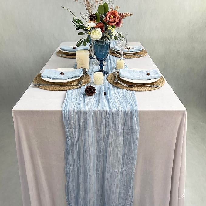 EHLDekol Cheesecloth Gauze Cloth Napkins 6 Pack 16x16 Inches 100% Natural Soft Cotton Weddings Decorative Parties Family Everyday Use Bulk Linen Dinner Napkins (Baby Blue, 6 Pack)