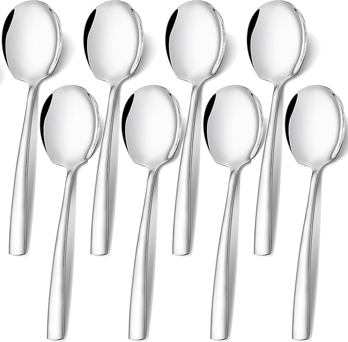 Serving Spoons Set of 8-Pieces Large 9.2-Inch Serving Spoon 18/10 Stainless Steel Big Serving Utensils Set for Buffet, Parties, Catering - Dishwasher Safe(8-Pieces, Silver)