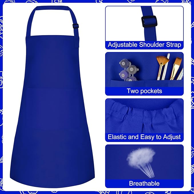 Kids Apron and Chef Hat Set Children Apron Adjustable with 2 Pockets Children Chef Painting for Cooking Baking