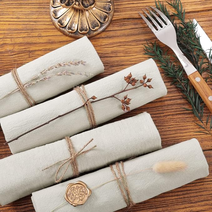 Socomi Cloth Napkins Beige Easter Spring Washable Reusable Bulk Linen Cotton Napkins Set of 6 17"x17" for Wedding Party Bridal Baby Shower Birthday Dining Table Decorations