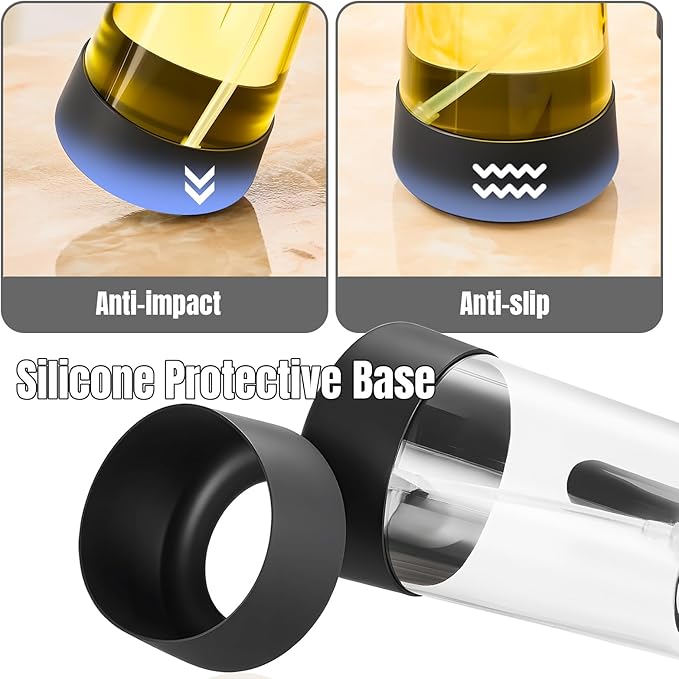 PARACITY 2 in 1 Oil Dipenser Bottle with Silicone Bottom (Black-2PCS)