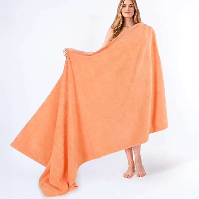 American Soft Linen 100% Cotton 600 GSM Turkish 40x80 Oversized Bath Towel Sheet, Extra Large Adult Towels for Bathroom, Malibu Peach Bath Sheet