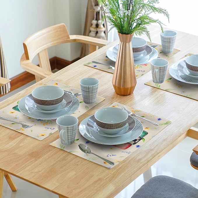 Giwawa Spring Flower Vases Placemats Set of 4 Watercolor Floral Mason Jar Place Mat 12x18 Inch Wildflower Botanical Plant Table Mats Heat Resistance for Kitchen Dining Party Picnic Decor