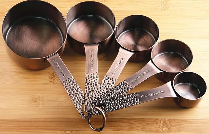 Smithcraft Copper Measuring Cups and Spoons Set, Metric & US Stainless Steel 5 Measuring Cups and 6 Measuring Spoons for Baking & Kitchen