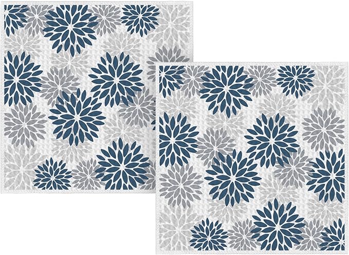 Artoid Mode Aqua Dahlia Floral Kitchen Dish Cloths, 12x12 Inch Quick Dry Microfiber Dishcloths for Kitchen Premium Dish Rags Set of 2