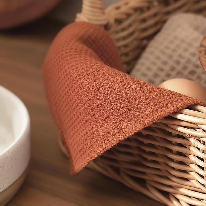 PurpleEssences Rust Dish Cloths and Dish Rags - 6 Pack Waffle Weave Solid Kitchen Dish Wash Cloths, 100% Cotton, 12x12 Inches, Ultra Soft Absorbent Quick Drying - Spring Easter Summer - Rust
