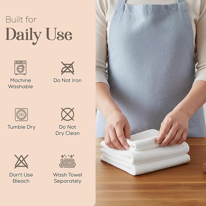 MosJos Kitchen Hand Towels Set of 4 Cotton Ribbed Taupe and White Hand Towels, 18 x 28 Super Absorbent Drying Cloth Kitchen Linens