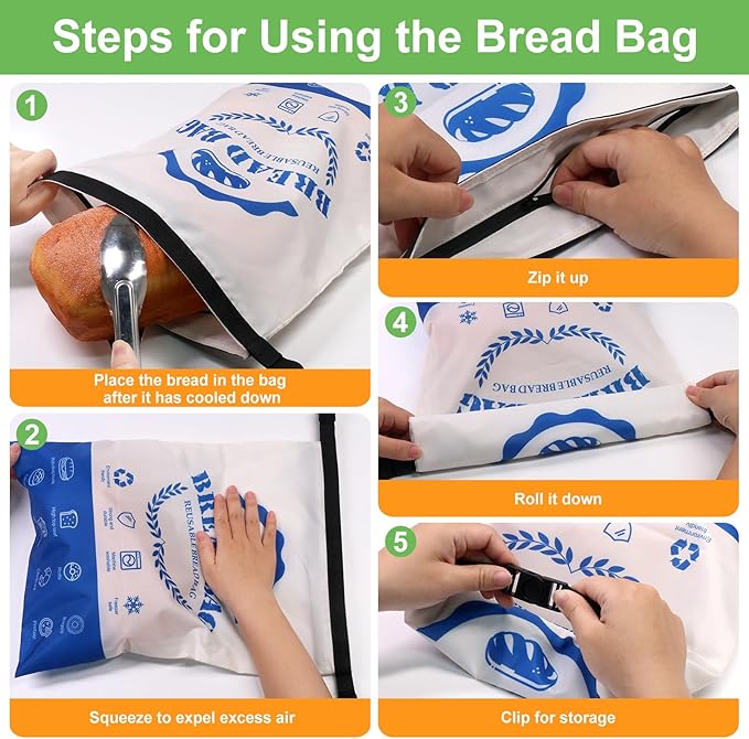 SumDirect Bread Bags for Homemade Breads- 2 Pack Blue Reusable Zipper Bread Bags for Sourdough, Large Freezer Safe Food Storage Bag to Keep Loaf Fresh (Blue, 2 Pack)