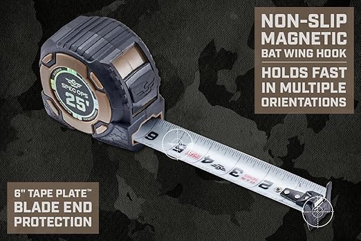 Spec Ops Tools 25-Foot Elite Series Magnetic Tape Measure, 1 1/4" Double-Sided Blade, 12 Feet of Stand Out, Military-Grade Composite Case, 3% Donated to Veterans