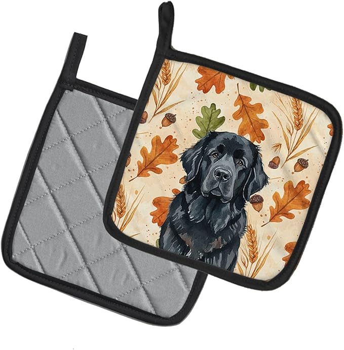 Caroline's Treasures Black Newfoundland Heirloom Fall Pair of Pot Holders Pair 7.5x7.5 Quilted Insulated Hot Pads Decorative Kitchen Gift Made in USA