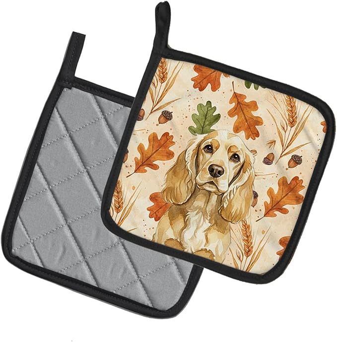 Caroline's Treasures Buff Cocker Spaniel Heirloom Fall Pair of Pot Holders Pair 7.5x7.5 Quilted Insulated Hot Pads Decorative Kitchen Gift Made in USA