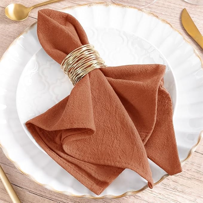 MLMW Terracotta Cloth Napkins Set of 6 Linen Dinner Cotton Spring Easter Napkins Cloth Bulk Washable Napkins16×16" for Wedding Party Baby Bridal Shower Birthday Table Decor