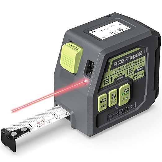 Laser Tape Measure 2-in-1, Inkerma 131Ft/40m Laser Measurement Tool & 16Ft/5m Measuring Tape, Digital Laser Tape Measure with Pythagorean Mode, Area and Volume, Self-Locking Tape, Belt Clip