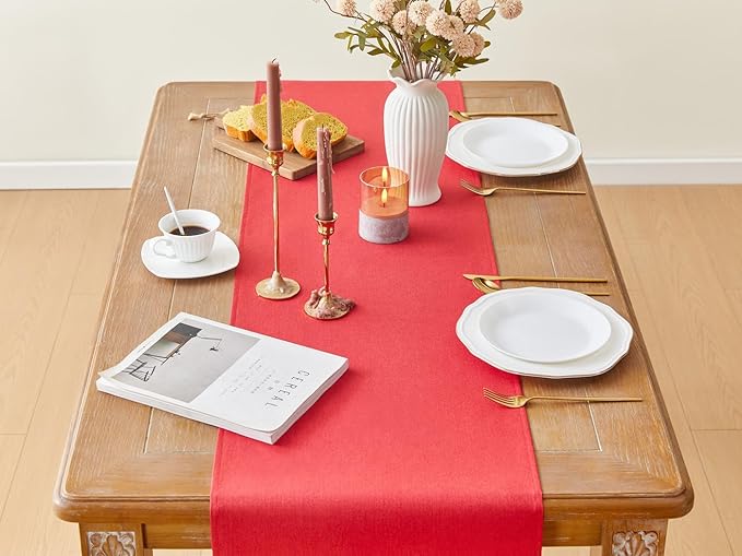 YATOJUZI Red Table Runner Seasonal Kitchen Dining Coffee Table Decoration 55 Inches Long Waterproof Farmhouse Rustic Christmas Red Table Runner Home Wedding Party Decor 16x55Inch