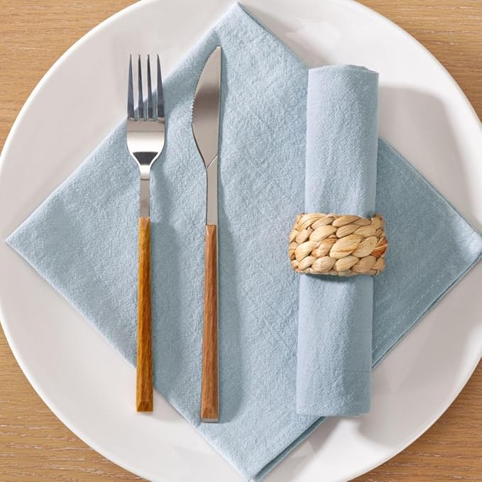 MLMC 4 Pack Silver Blue Cloth Napkins Rustic Washable Cotton Linen Napkins Set of 4 17"x17" Reusable Dinner Napkins Cloth for Wedding Birthday Party Everyday Use Decor