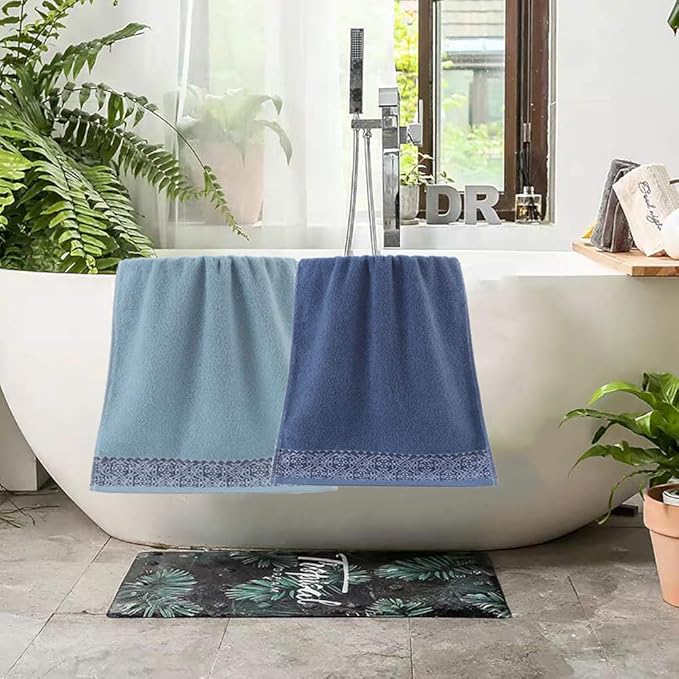 2 Pack Cotton Hand Towels,100% Cotton Face Towels, Durable Highly Absorbent Soft Washcloth Towel for Premium Luxury Spa Hotel Bathroom, Camping, Gym （14 x 30 Inch (Maoj-lassical Blue)