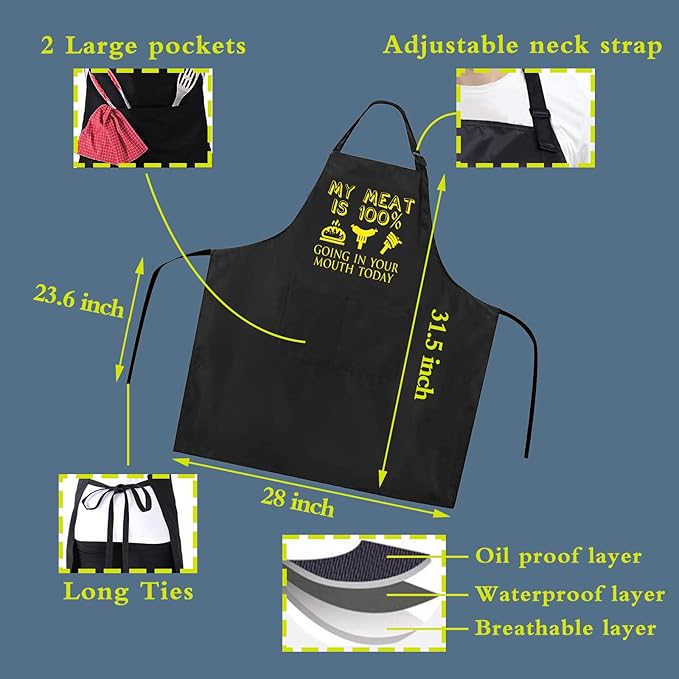 Funny apron for men Adjustable Waterproof with Pockets for Cooking Baking BBQ Gift Apron for Day, Birthday Gifts