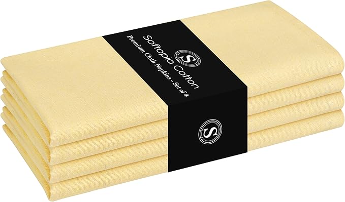 Pale Yellow Cloth Napkins 4 Pack, 17x17 Inches, 100% Cotton, Decorative Washable Table Linen, Soft Reusable Cloth for Baby Shower, Everyday Dining, Spring Wedding, Easter Holiday