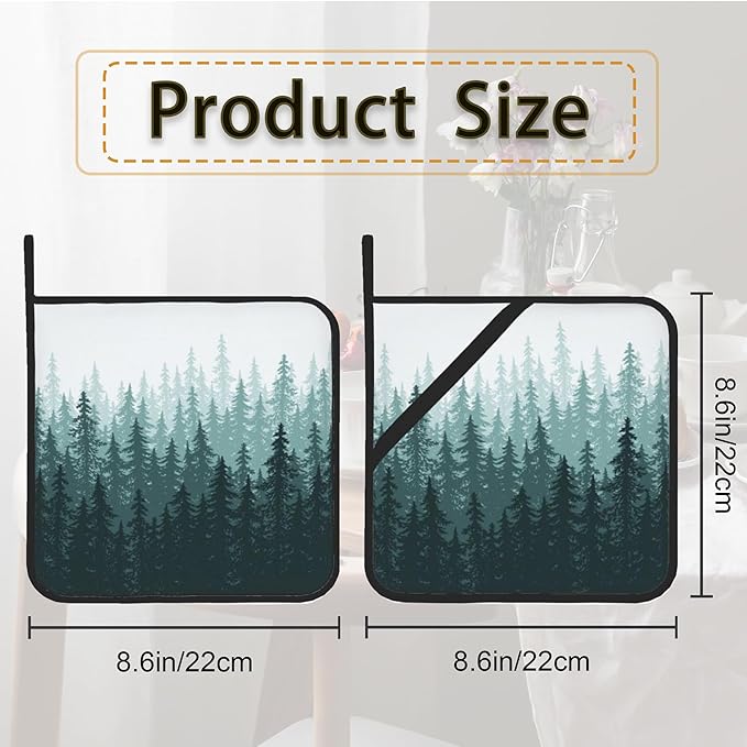 Misty Forest Landscape Pot Holder Set of 2,Heat Resistant Potholders Oven Hot Pads for Kitchen Cooking Baking BBQ