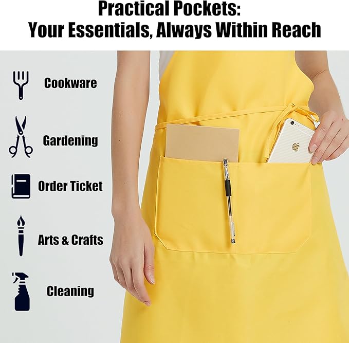 NOBONDO 12 Pack Bib Apron - Unisex Black Apron Bulk with 2 Roomy Pockets Machine Washable for Kitchen Crafting BBQ Drawing