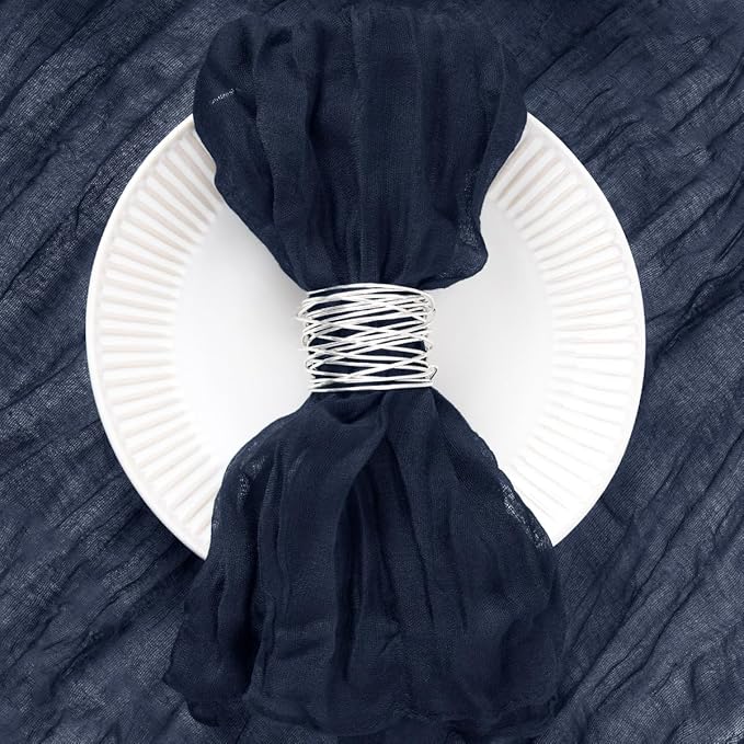 DeZerlor 20 Pack Navy Blue Cheesecloth Napkins Spring Cloth Napkins Set of 20 Navy Dinner Napkins Bulk 21x21 Inches for Wedding Bridal Shower Baby Shower Parties