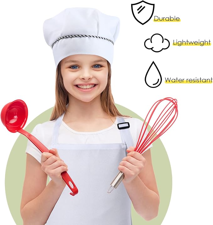 Handepo 28 Pcs Kid Apron and Chef Hat Set Adjustable Bib Apron with Pockets for Kids Cooking Baking Painting Crafting