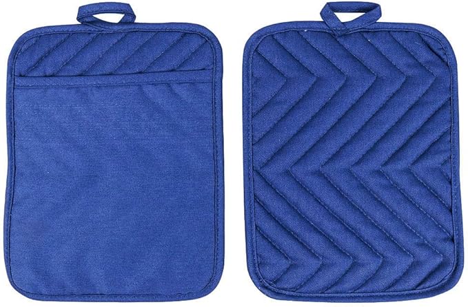 Anyi Pot Holders for Kitchen Heat Resistant, Cotton Hot Pads for Counter Table, Blue Kitchen Pot Holders with Pocket