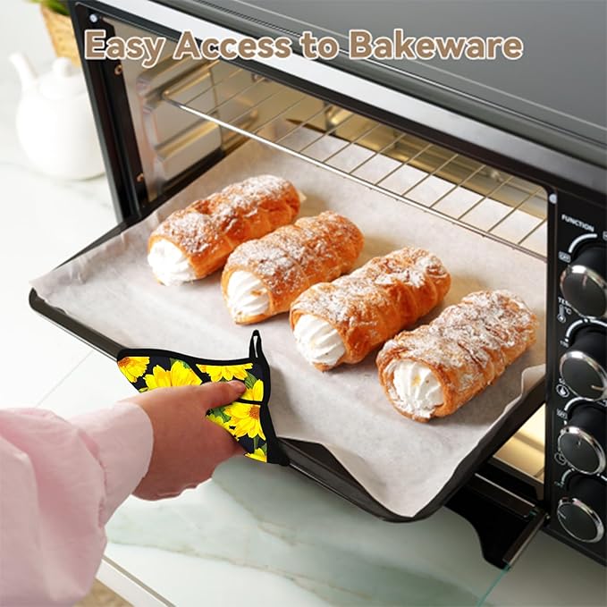 Pot Holders for Kitchen Heat Resistant Pot Holders,Watercolor Blooming Sunflowers Set of 2 Oven Hot Pads for Cooking Baking BBQ Gifts for Women Men