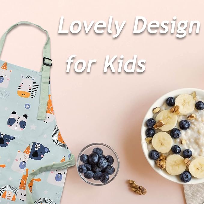 Kids Apron Adjustable Strap for Boys and Girls 100% Cotton, Toddler Chef Apron with Pocket for Kitchen Cooking