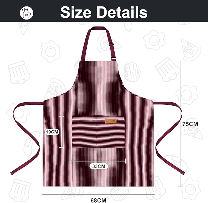 VALOME 2 Pack Kitchen Aprons, Apron for Cooking with 2 Pockets, Unisex Adjustable Neck Strap Chef Aprons for Men Women