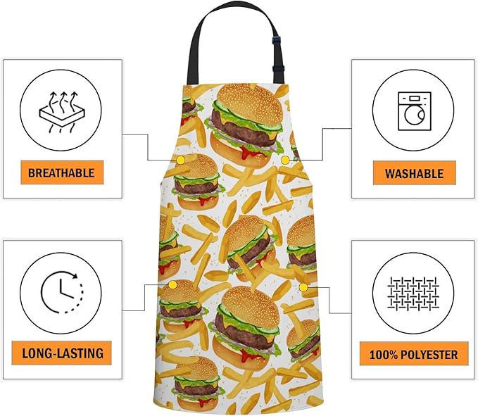 oFloral Hamburger and French Fries Apron Adjustable Bib Chef Aprons Cooking Apron Unisex Women Men Aprons Perfect for Home Kitchen, Baking, Gardening, Restaurant, Coffee house BBQ