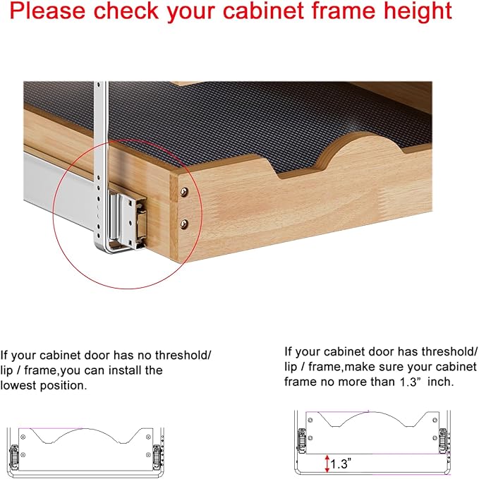 DINDON 3 Tier Pull Out Cabinet Organizer 11” W X21” D Slide Out Wood Drawer With Shelf Liner For Kitchen Pantry Organization