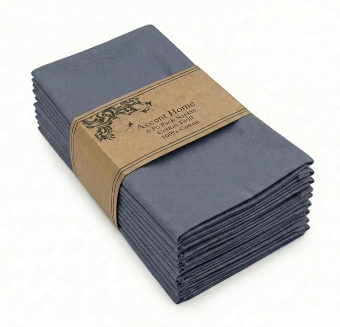 Accent Home 100% Cotton Napkins, Delicate Cloth Napkins for Dinners, Parties and Weddings，18 x 18 Inch Set of 6 - Navy